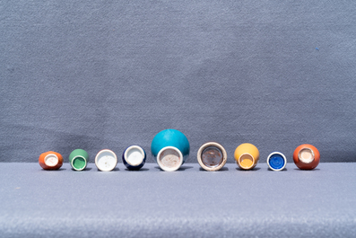 Eighteen Chinese monochrome miniature vases and snuff bottles, 18/20th C.