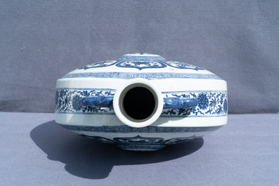 A fine Chinese blue and white 'Bajixiang' moon flask vase, Qianlong mark, 19th C.