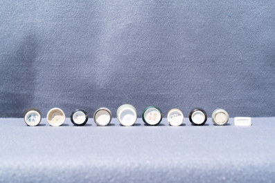 Ten Chinese mostly monochrome snuff bottles, 19/20th C.