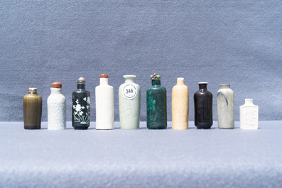 Ten Chinese mostly monochrome snuff bottles, 19/20th C.