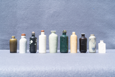 Ten Chinese mostly monochrome snuff bottles, 19/20th C.