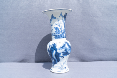 A Chinese blue and white yenyen vase with figures in a landscape, Kangxi