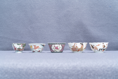 Six Chinese famille rose saucers and five cups, Kangxi and later