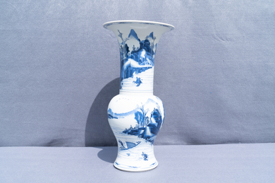 A Chinese blue and white yenyen vase with figures in a landscape, Kangxi