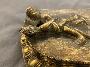 Une grande figure de Kapaladhara Hevajra en bronze dor&eacute; incrust&eacute; de corail, Sino-Tibet, 18/19&egrave;me