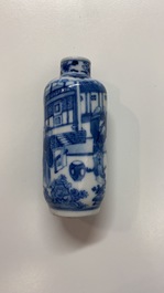 Five Chinese blue and white, iron- and copper-red snuff bottles, 19th C.