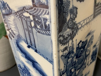 Two Chinese blue and white and qianjiang cai vases, 19/20th C.