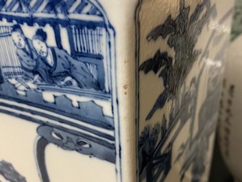 Two Chinese blue and white and qianjiang cai vases, 19/20th C.