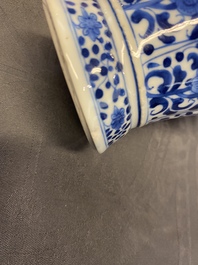 A Chinese blue and white five-piece garniture with floral design, Kangxi