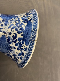 A Chinese blue and white five-piece garniture with floral design, Kangxi