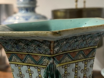 A pair of Chinese hexagonal famille verte vases, 19th C.