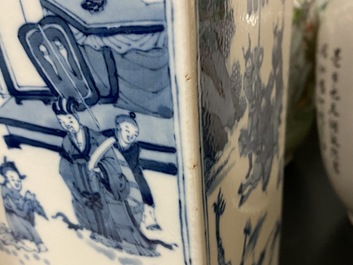 Two Chinese blue and white and qianjiang cai vases, 19/20th C.