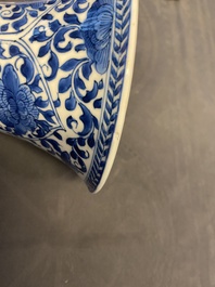 A Chinese blue and white five-piece garniture with floral design, Kangxi