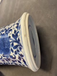 A Chinese blue and white five-piece garniture with floral design, Kangxi
