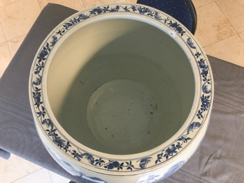 A large Chinese blue and white 'landscape' fish bowl, Qianlong