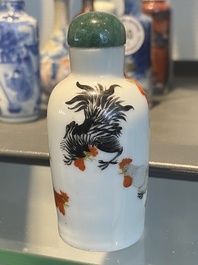 Five Chinese blue and white, iron- and copper-red snuff bottles, 19th C.