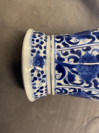 A Chinese blue and white five-piece garniture with floral design, Kangxi