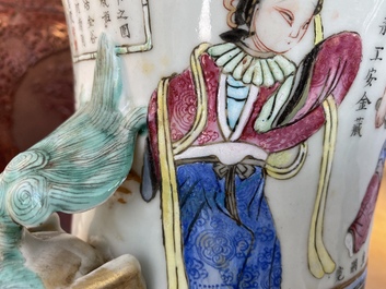Een grote Chinese famille rose 'Wu Shuang Pu' vaas, 19e eeuw