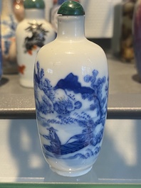 Five Chinese blue and white, iron- and copper-red snuff bottles, 19th C.