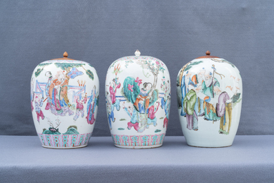 Three Chinese famille rose and qianjiang cai jars, 19/20th C.