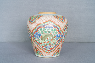 A Chinese wucai vase with fish, Transitional period