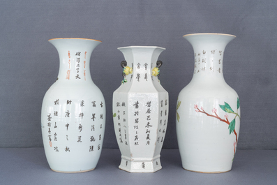 Drie Chinese qianjiang cai vazen, 19/20e eeuw