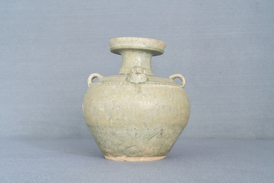 A Chinese Yue chicken-head ewer, Jin Dynasty, 3/5th C.