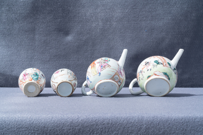 Two Chinese famille rose teapots and two tea caddies, Qianlong