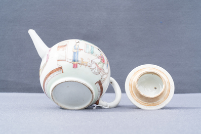 Une th&eacute;i&egrave;re et son couvercle en porcelaine de Chine famille rose, Yongzheng