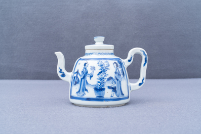 A Chinese blue and white 'Long Eliza' teapot, Yu mark, Kangxi