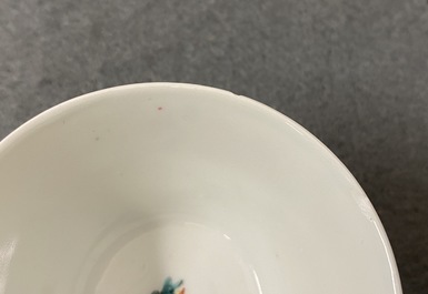 Five Chinese famille rose cups and saucers, Yongzheng/Qianlong