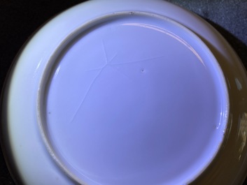 Seven Chinese famille rose 'Mandarin' cups and saucers, Qianlong
