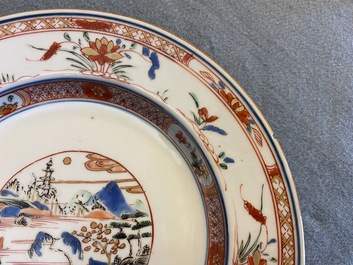 Vier Chinese verte-Imari en famille rose borden en een schotel, Yongzheng/Qianlong