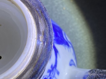 Two Chinese blue and white teapots and a cream jug, Yongzheng