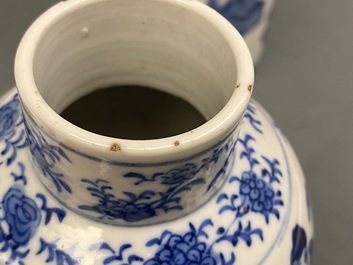 A Chinese blue and white five-piece garniture, Kangxi mark, 19th C.