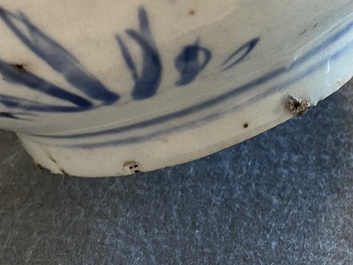 A Chinese blue and white square flask and a kendi, Ming