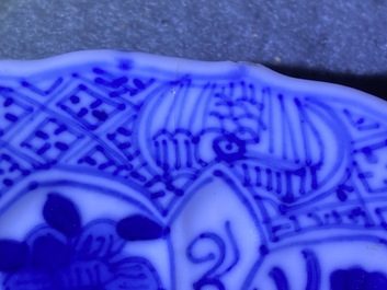 Four Chinese blue and white cups and saucers, Kangxi