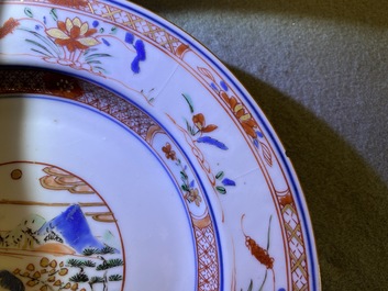 Vier Chinese verte-Imari en famille rose borden en een schotel, Yongzheng/Qianlong