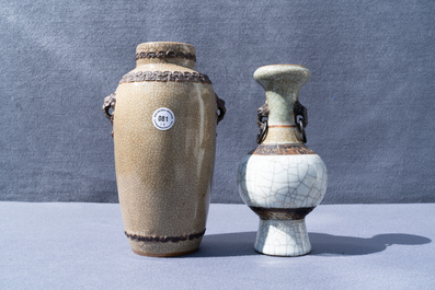 Two Chinese Nanking crackle-glazed vases, a ge-type bowl and a dish, 18/19th C.