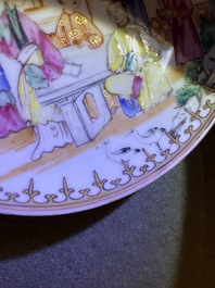 Six tasses et soucoupes en porcelaine de Chine famille rose &agrave; d&eacute;cor mandarin, Qianlong
