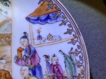 Six tasses et soucoupes en porcelaine de Chine famille rose &agrave; d&eacute;cor mandarin, Qianlong
