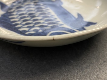 Three small Chinese blue and white plates, Ming and Kangxi