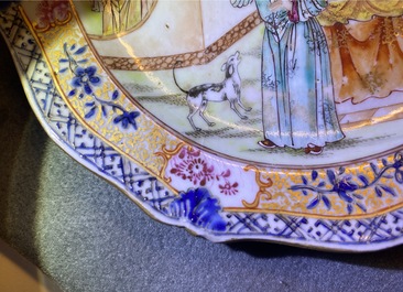 A Chinese famille rose and grisaille cup and saucer with matching jug, Yongzheng