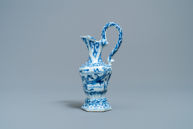 A Chinese blue and white ewer after a European silver example, Kangxi