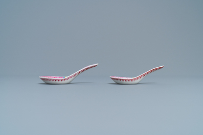 A pair of Chinese Thai market Bencharong spoons, 19th C.