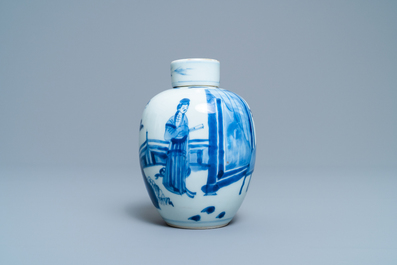 Un pot couvert en porcelaine de Chine en bleu et blanc, marque de Chenghua, Kangxi