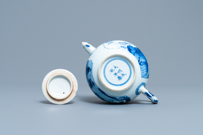 A Chinese blue and white 'landscape' teapot and cover, Kangxi