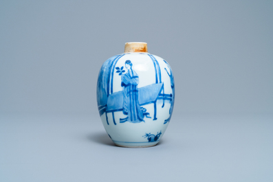 Un pot couvert en porcelaine de Chine en bleu et blanc, marque de Chenghua, Kangxi