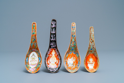 Four Chinese Thai market Bencharong spoons, 19th C.