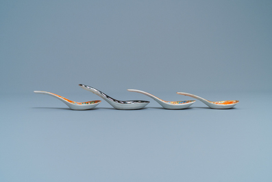 Four Chinese Thai market Bencharong spoons, 19th C.